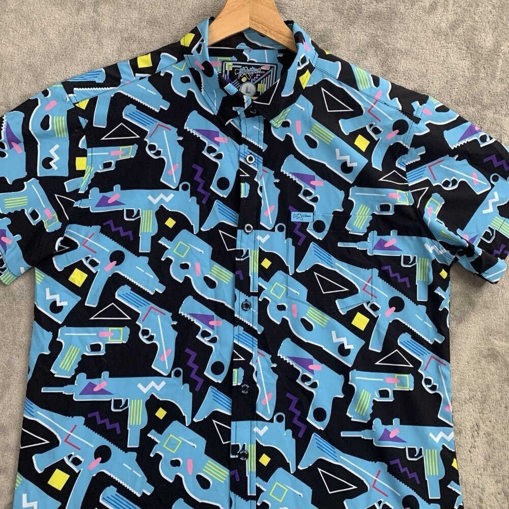 RETRO RIFLE The 80 Shirt Mens Size Large Blue Short Sleeve Button Down Casual - Picture 4 of 8